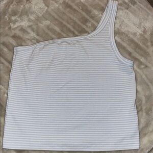 Aerie Light Blue Striped One-Shoulder Tank Top